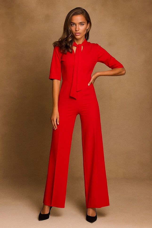Eliza Tie-Neck Jumpsuit-red