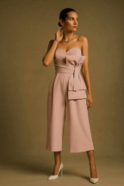  Bow-Drape Culotte Jumpsuit