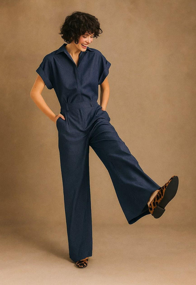 Cotton-Denim Kimono Jumpsuit