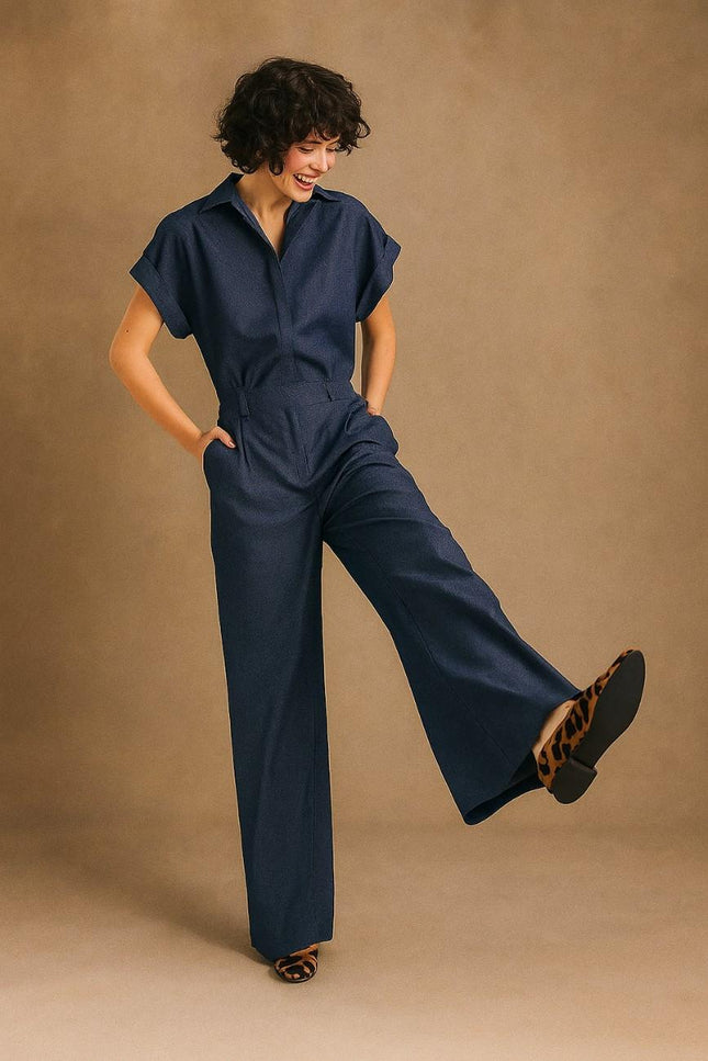 Cotton-Denim Kimono Jumpsuit
