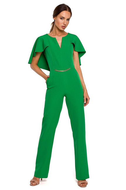Cape Jumpsuit with Gold Chain Detail 