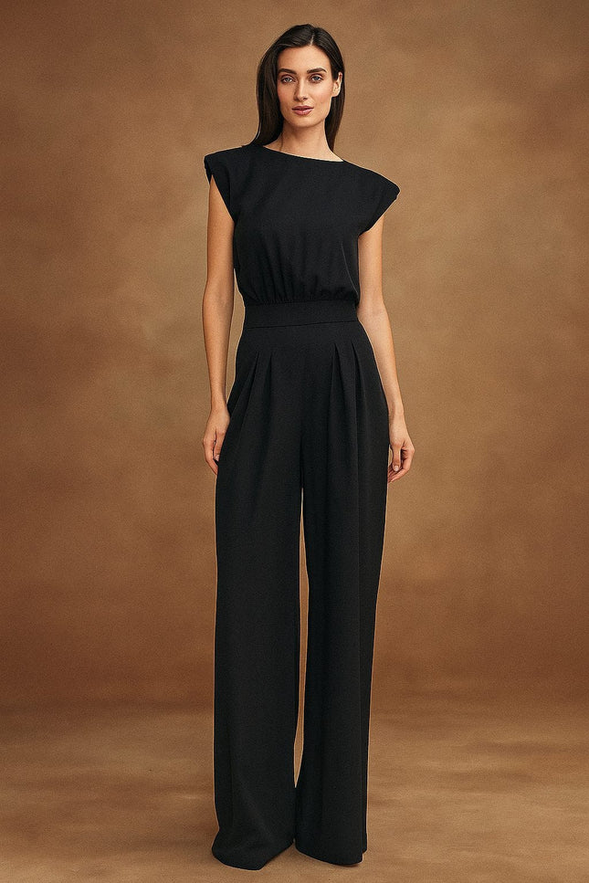 Marenté Pleated Palazzo Jumpsuit-black
