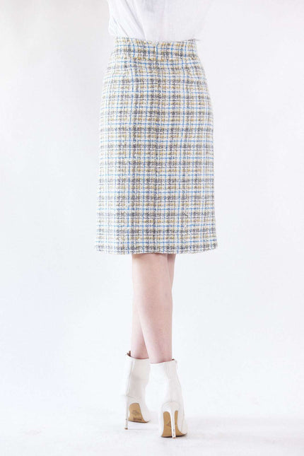 Plaid Tweed Pencil Skirt