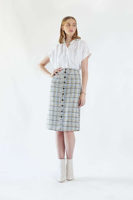 Plaid Tweed Pencil Skirt