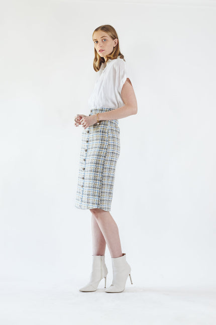 Plaid Tweed Pencil Skirt