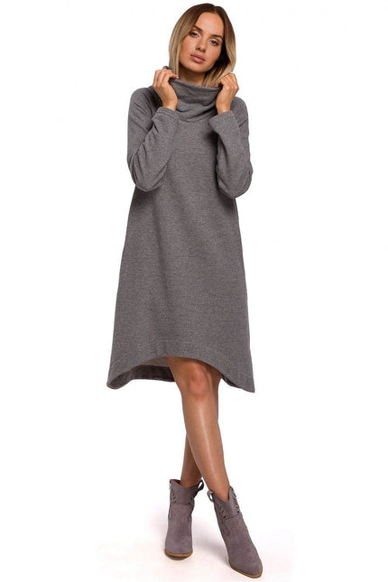 Moe asymmetrical cowl neck dress in gray with long sleeves and a relaxed fit for casual wear