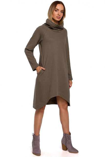 Asymmetrical Cowl Neck Knit Dress by Moe | Presidora