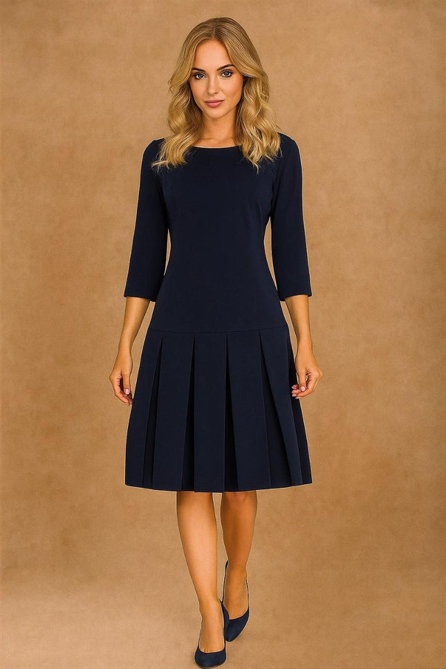 black-Pleated Midi Dress