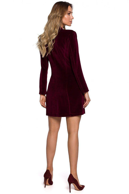 Moe Blazer Dress in burgundy velvet with long sleeves and a fitted style