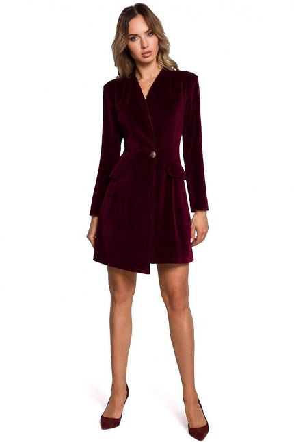Elegant burgundy Blazer Dress with a stylish button closure and pockets for a chic look
