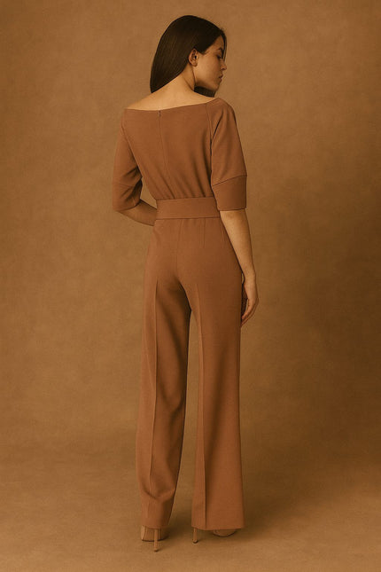Vetra Cold-Shoulder Belted Jumpsuit