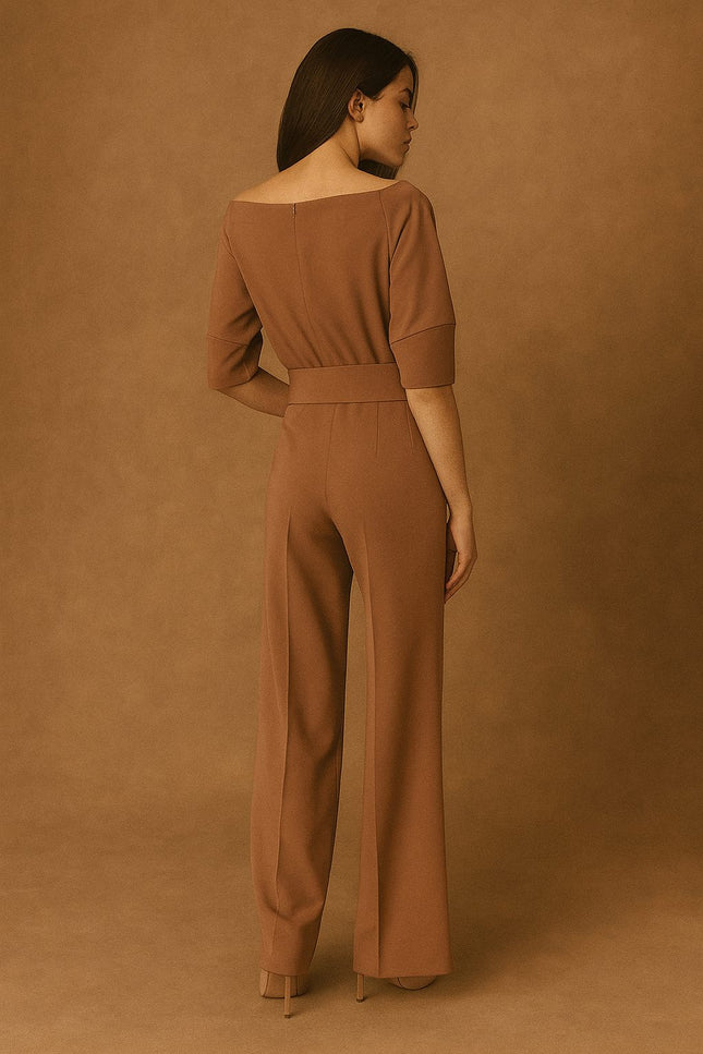 Vetra Cold-Shoulder Belted Jumpsuit