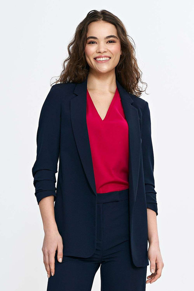 Jacqui Ruched Sleeve Blazer - Navy Blue by Nife | Presidora