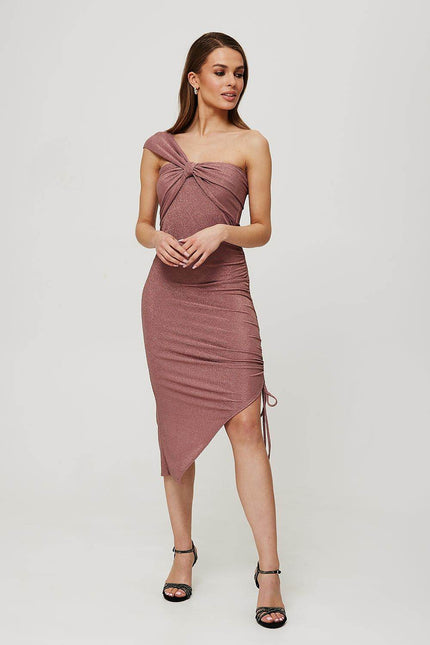 Asymmetrical Shimmer Drawstring Dress - Zeletto
