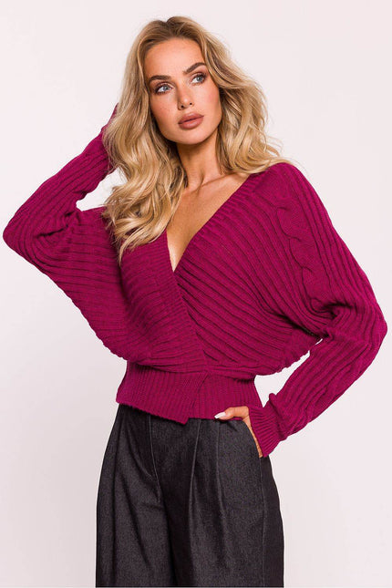 Elegant Deep V-Neck Wrap Knit Sweater - Zeletto