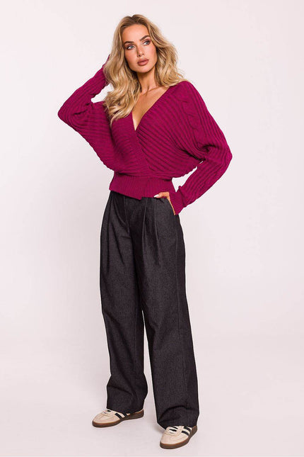 Elegant Deep V-Neck Wrap Knit Sweater - Zeletto