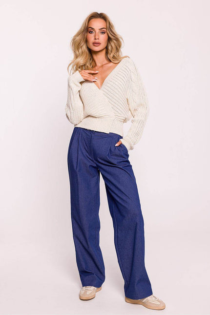 Elegant Deep V-Neck Wrap Knit Sweater - Zeletto