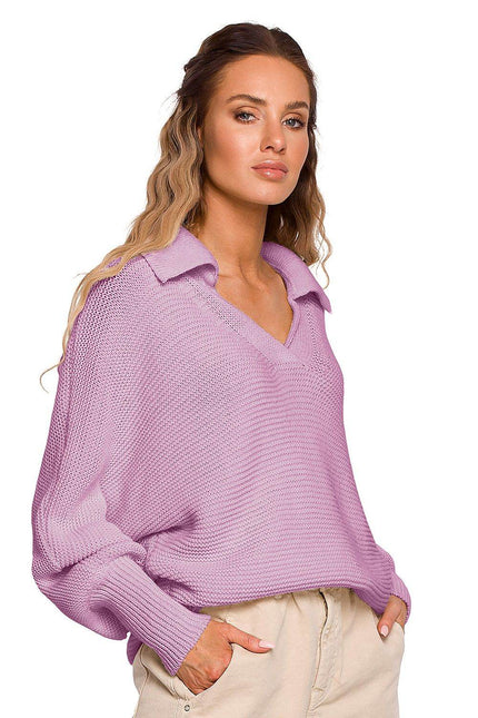 Collared V-Neck Knit Sweater by Moe | Presidora