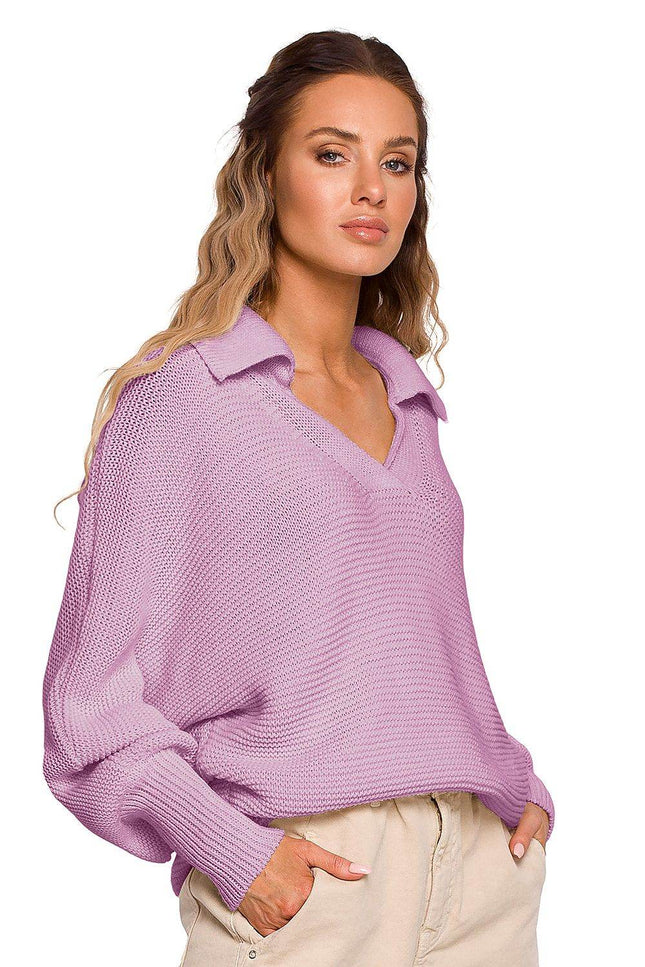 Collared V-Neck Knit Sweater by Moe | Presidora