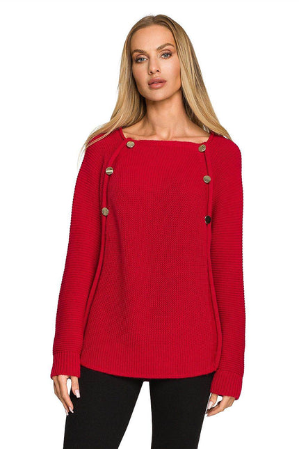 Elegant Button-accented Knit Sweater - Zeletto