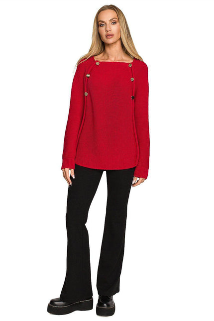 Elegant Button-accented Knit Sweater - Zeletto