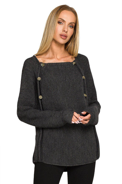 Elegant Button-accented Knit Sweater - Zeletto
