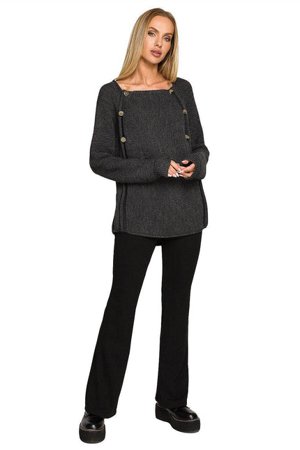Elegant Button-accented Knit Sweater - Zeletto