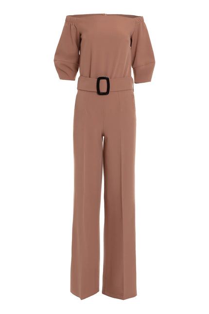 Vetra Cold-Shoulder Belted Jumpsuit