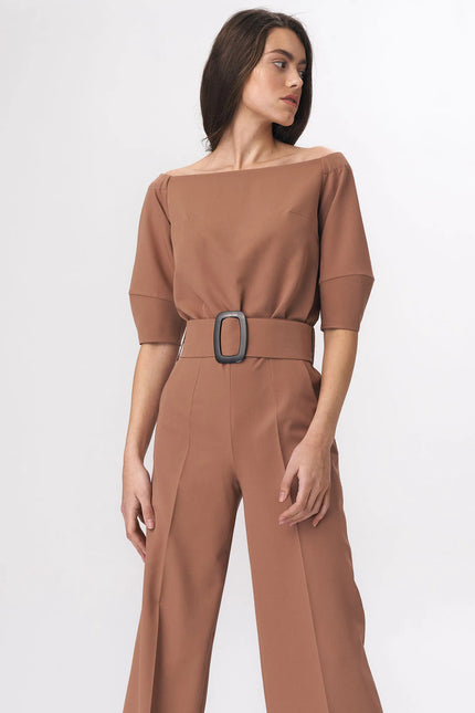 Vetra Cold-Shoulder Belted Jumpsuit