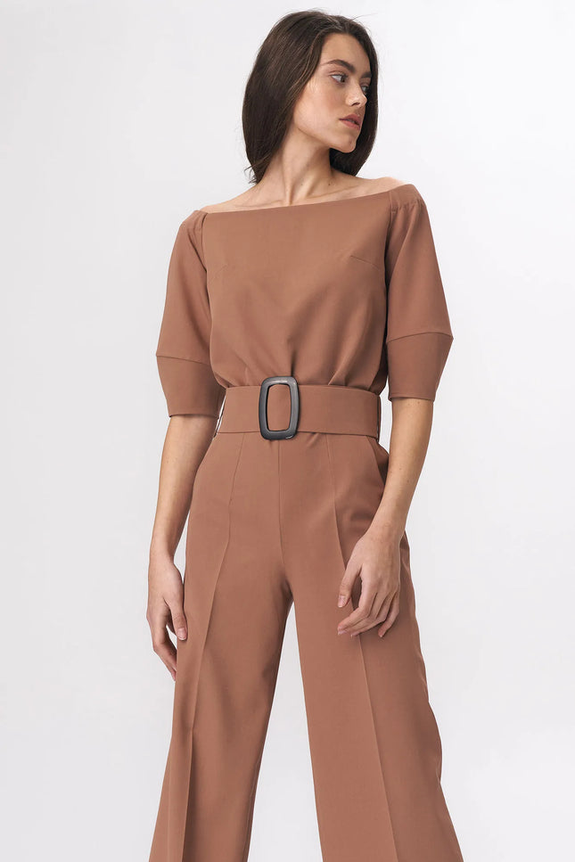 Vetra Cold-Shoulder Belted Jumpsuit