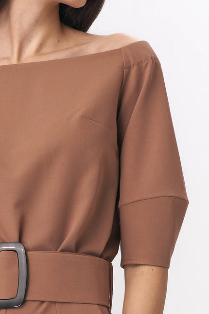 Vetra Cold-Shoulder Belted Jumpsuit