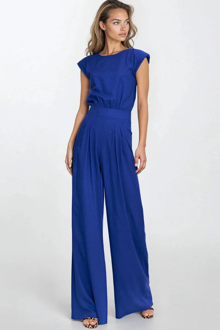 Calla Pleated Wide-Leg Jumpsuit – Linen Blend