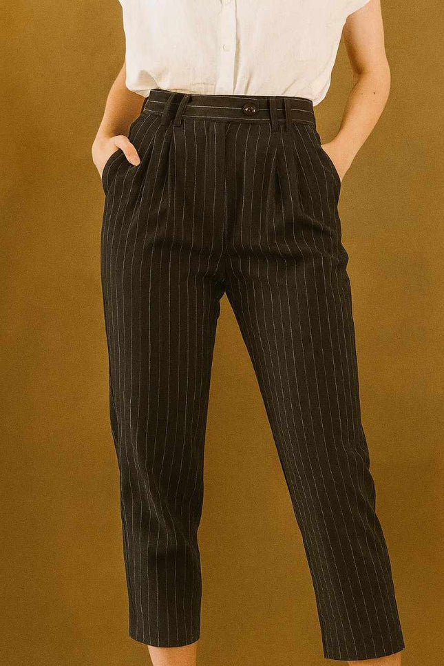 ladies black pinstripe pants
