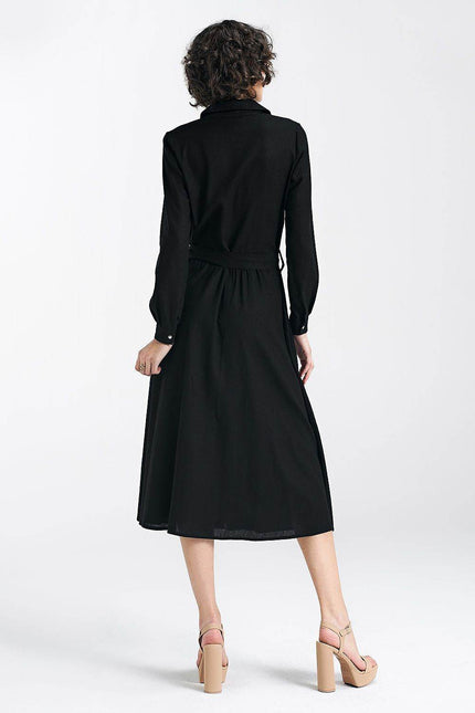 Nife Maddy Midi Shirt Dress in black with long sleeves and back view for stylish casual wear