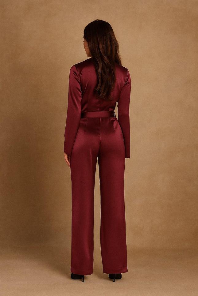 red-Luven Draped Satin Jumpsuit