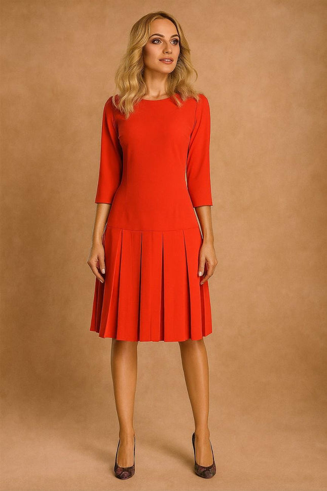 Pleated Midi Dress-red