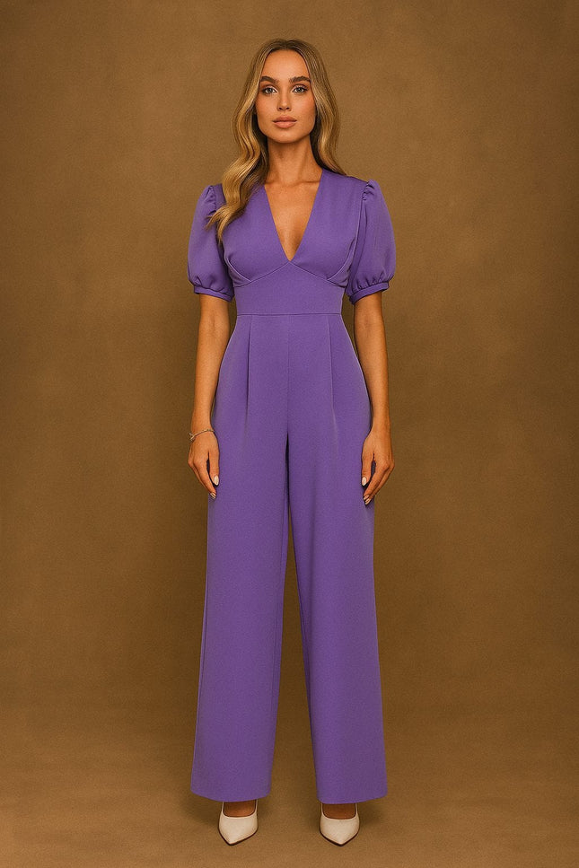 Elenza Puff-Sleeve Flare Jumpsuit